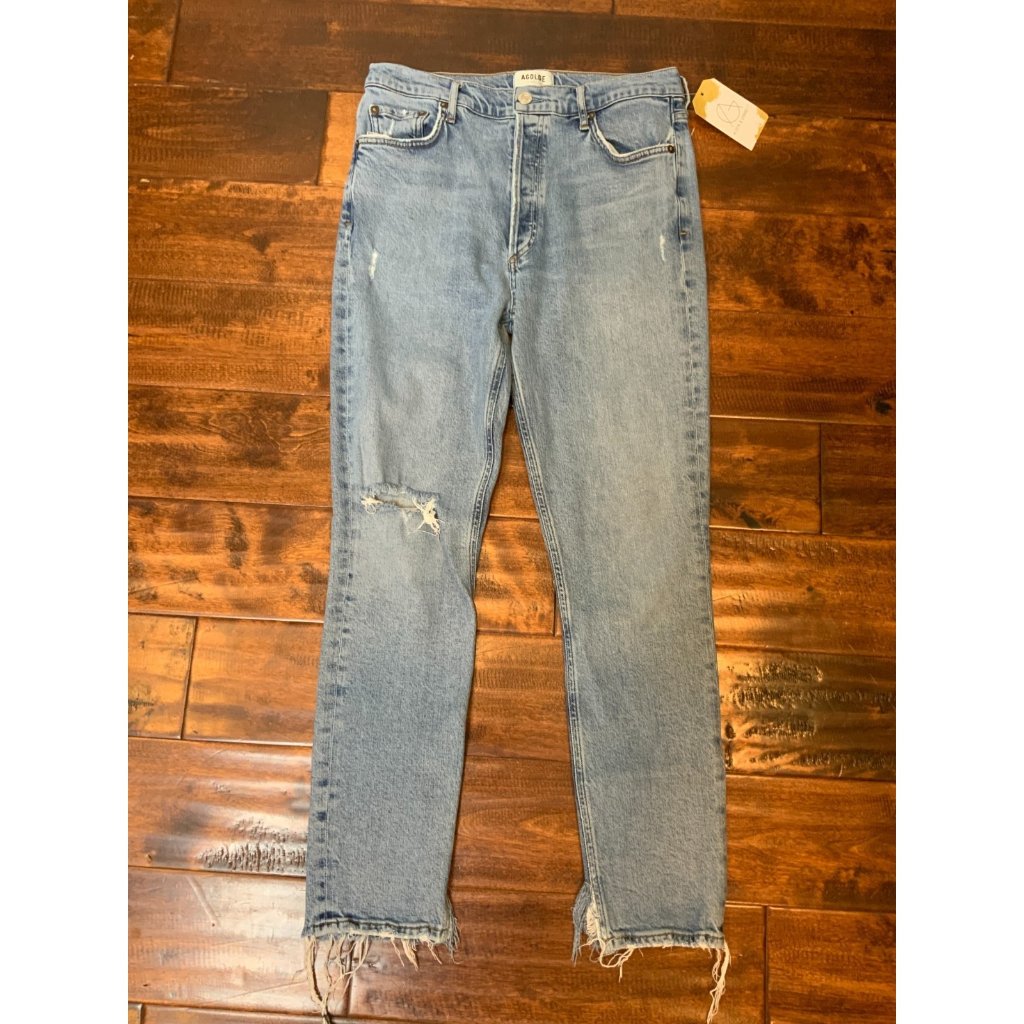 Agolde Nico High Rise Blue Distressed Light Wash Jeans, Size 30